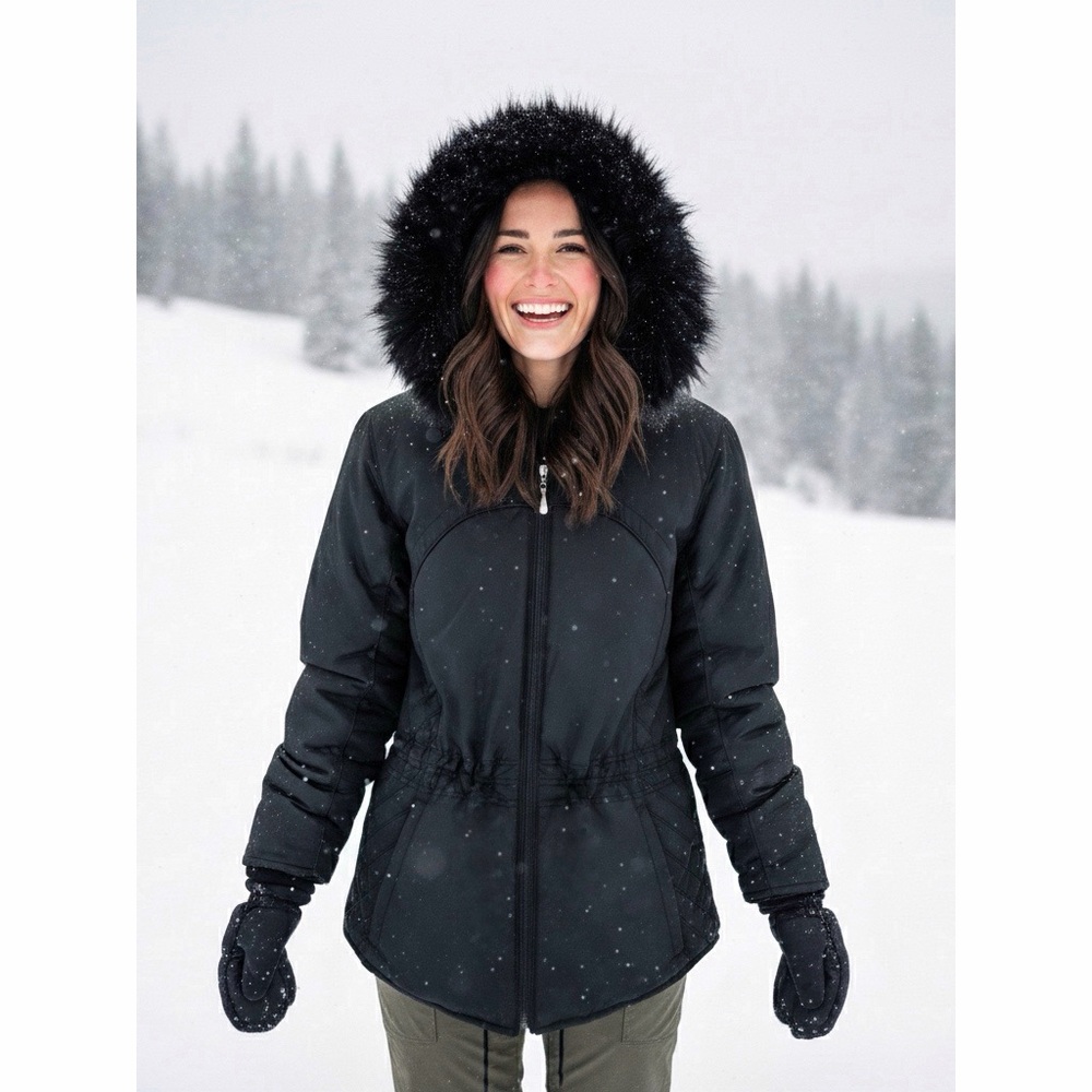 Obermeyer Women’s Kate Ski Snow Winter Jacket Black Hood Faux Fur